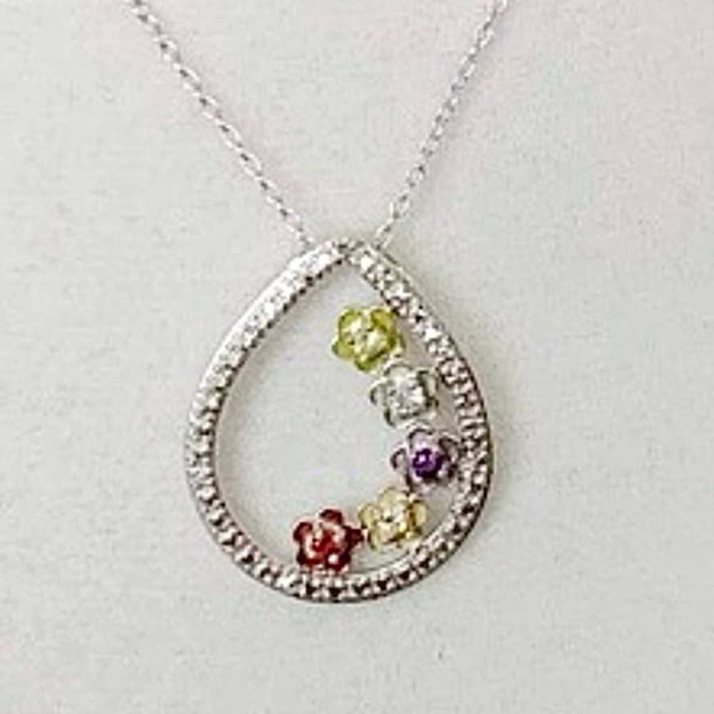 Gemstone Floral Sterling Silver Pendent